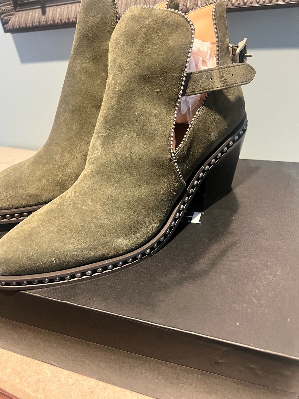 Coach Olive Green Suede Pippa Cutout Ankle Boots - Sz. 10 - Picture 8 of 14